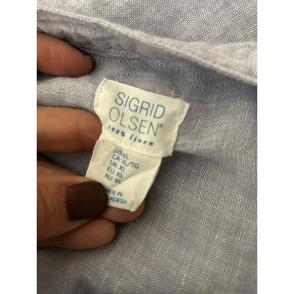 Sigrid Olsen Women’s 100% Linen Long Sleeve Top Sz XL Roll Tab Tunic Beachy - Picture 6 of 6